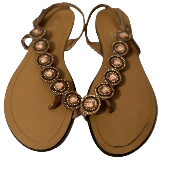 Madeline Stuart Metallic Tan Jeweled Sandals Size 7 1/2M - Picture 1 of 7